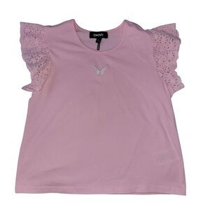 DKNY Light Pink Kids Tee with Eyelet Ruffle Sleeves
